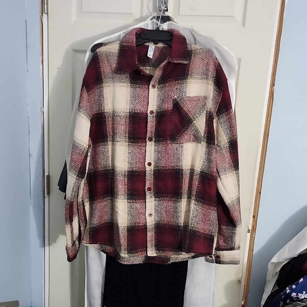 Plaid Flannel Shirt - Red and Cream